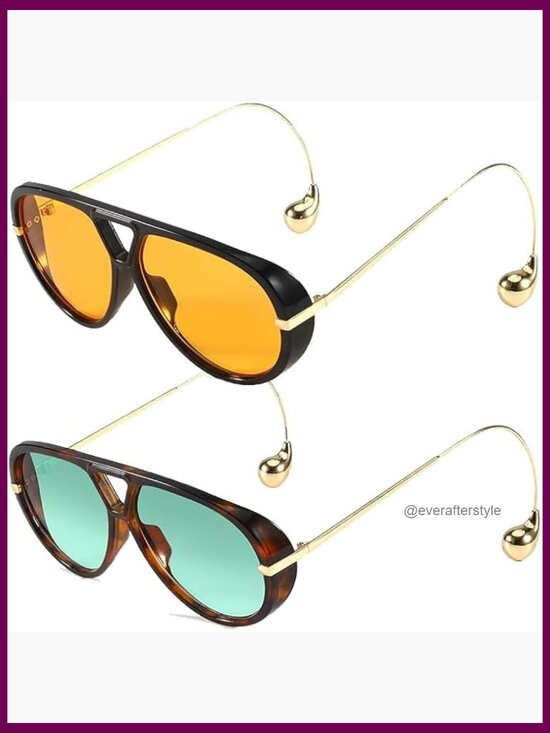 Oversized Aviator Sunglasses with Double Bridge and Earrings main image 7